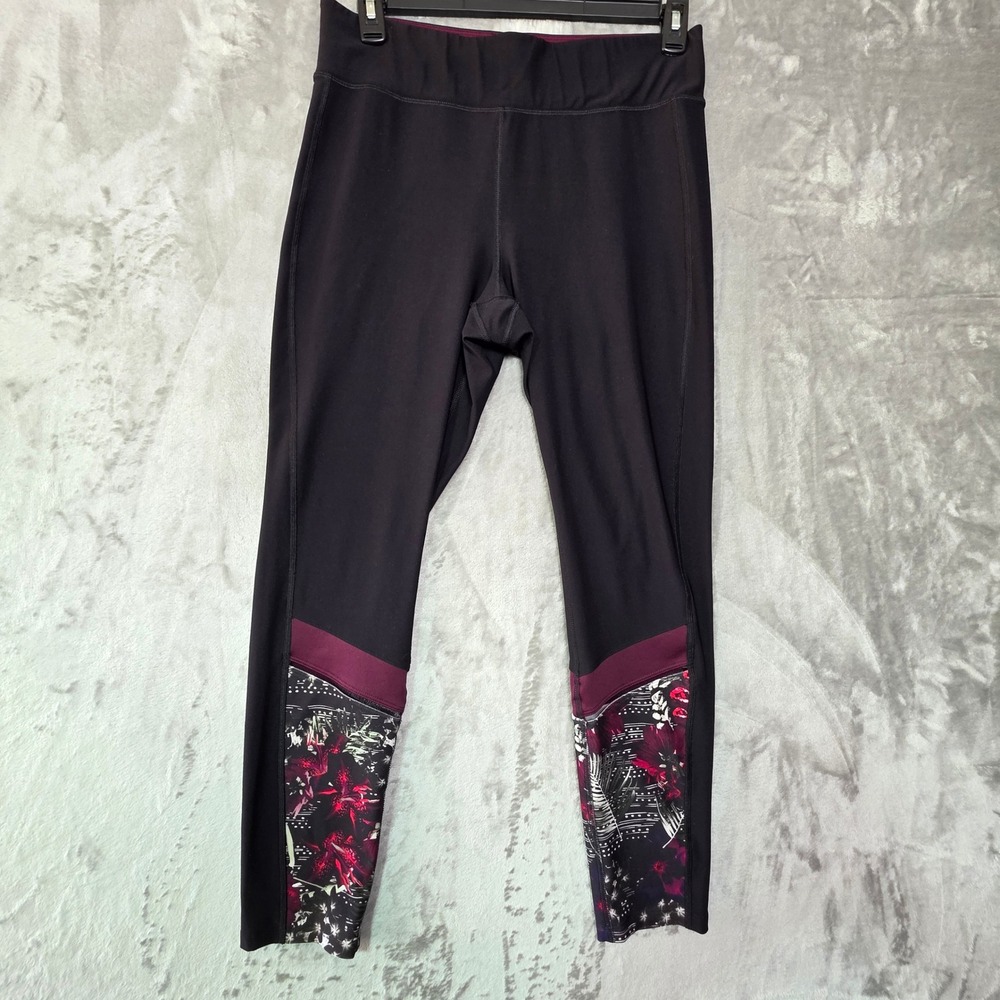 Spalding Womens Floral Print Panel Activewear Leggings Black Burgundy XL